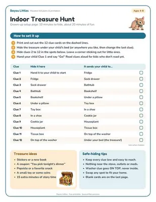 Preview of the Indoor treasure hunt printable
