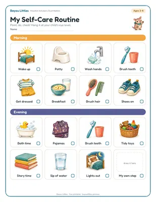 Preview of the My self-care routine picture chart printable