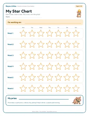Preview of the Star reward chart printable